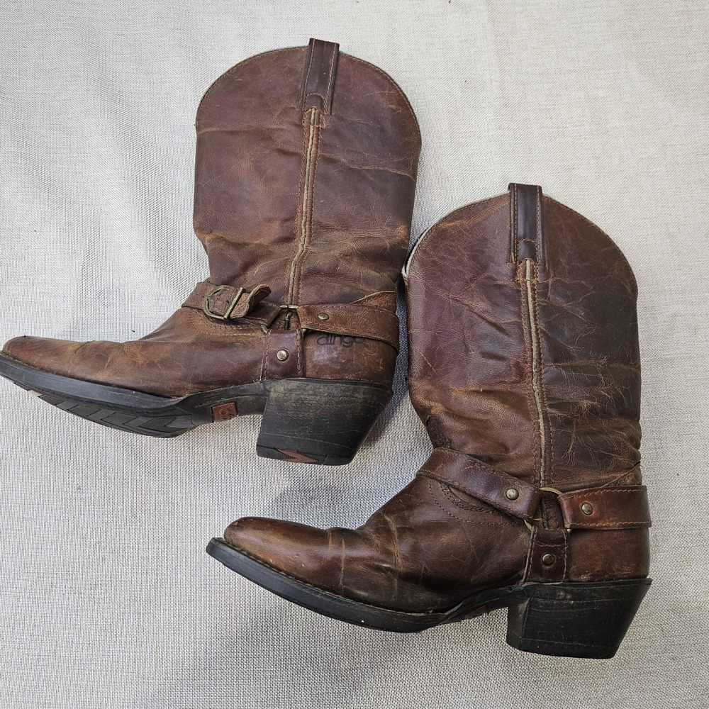 Dingo Mens Brown Leather Western Harness Boots Pointed Toe DT327 Size 8 M - Picture 1 of 14